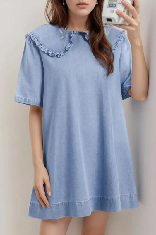 Peter Pan Collar Short Sleeve Denim Dress sold by Charming Charlie
