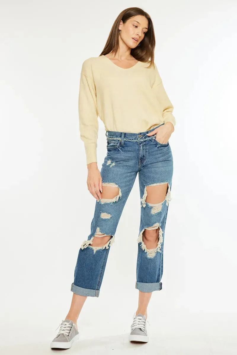 Kancan Distressed Mid Rise True Boyfriend Jeans sold by Charming Charlie