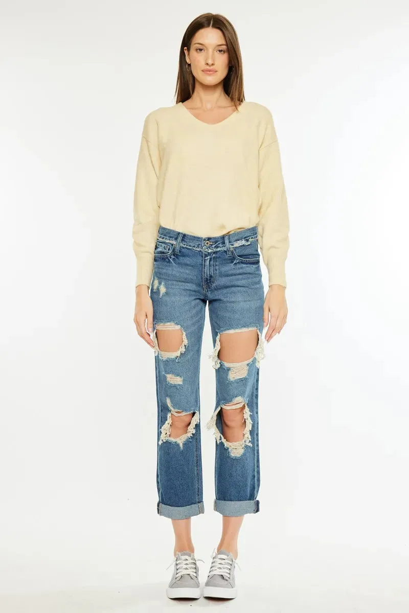 Kancan Distressed Mid Rise True Boyfriend Jeans sold by Charming Charlie product image thumbnail 4
