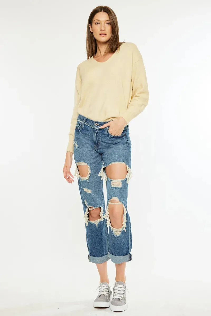 Kancan Distressed Mid Rise True Boyfriend Jeans sold by Charming Charlie product image thumbnail 5