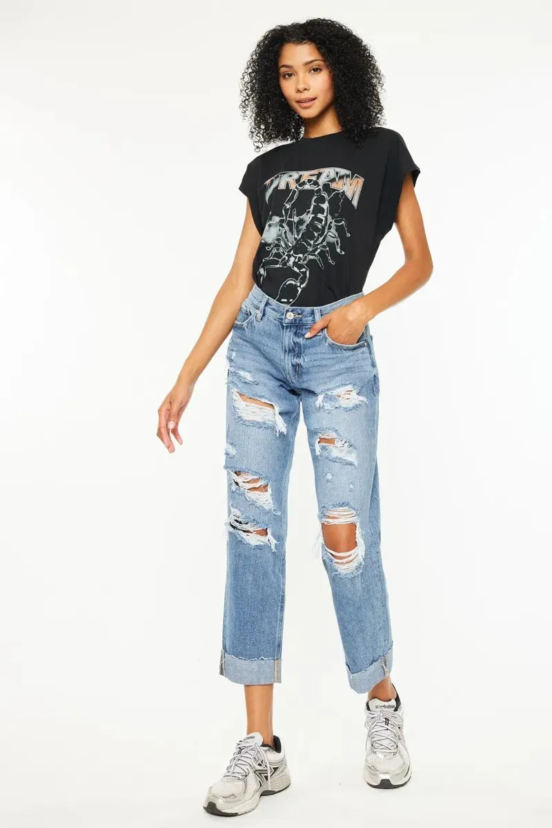 Kancan Mid Rise Distressed Boyfriend Fit Jeans sold by Charming Charlie product image thumbnail 3
