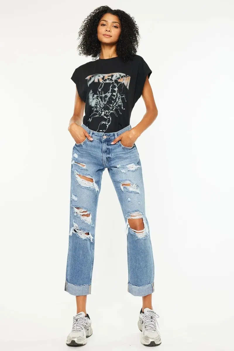 Kancan Mid Rise Distressed Boyfriend Fit Jeans sold by Charming Charlie product image thumbnail 4