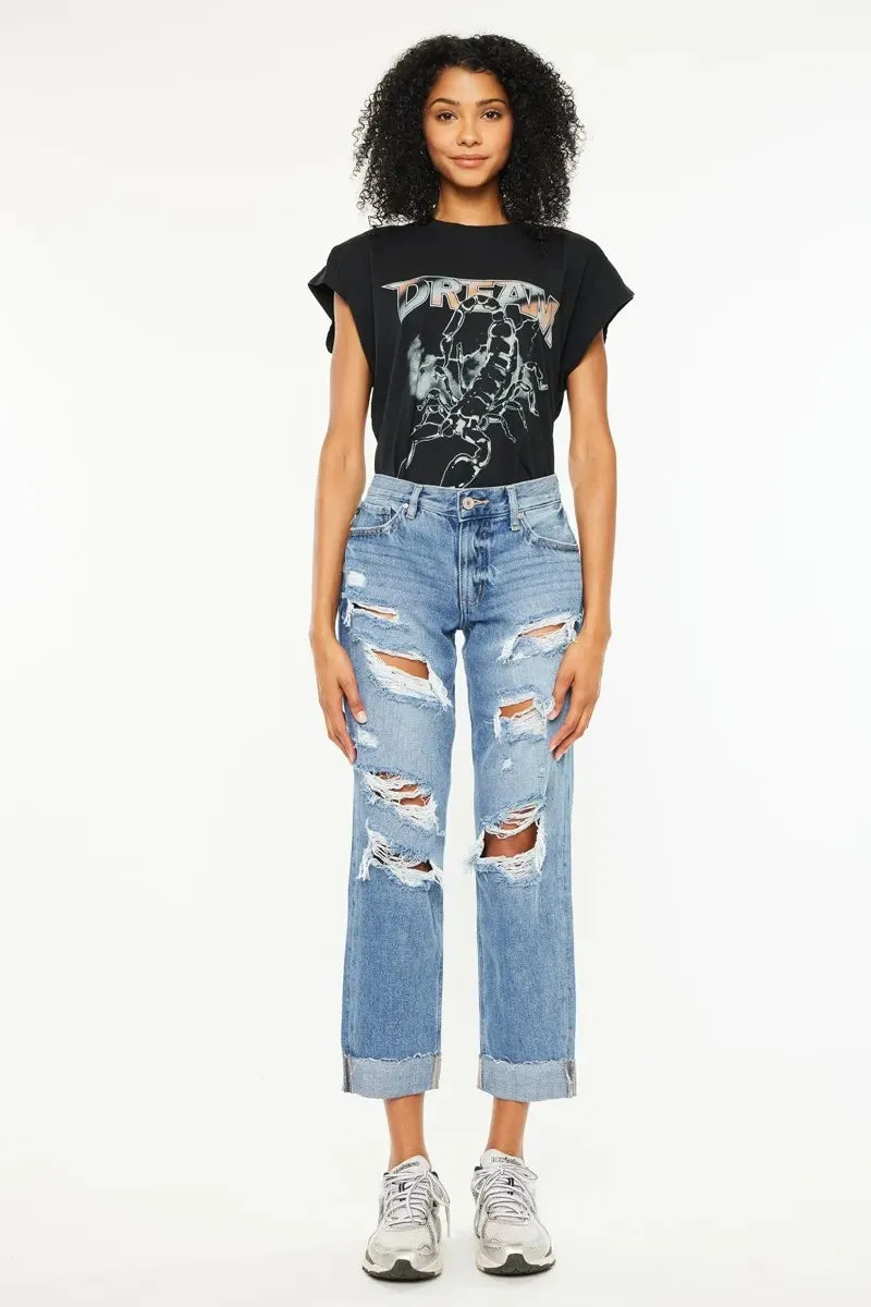 Kancan Mid Rise Distressed Boyfriend Fit Jeans sold by Charming Charlie product image thumbnail 5