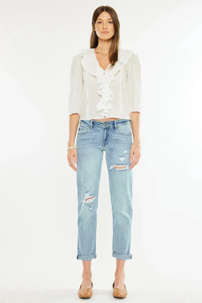 Kancan Mid Rise Distressed Boyfriend Fit Jeans sold by Charming Charlie product image thumbnail 3