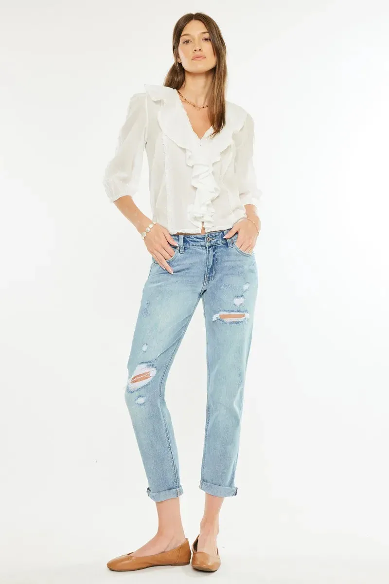 Kancan Mid Rise Distressed Boyfriend Fit Jeans sold by Charming Charlie product image thumbnail 2