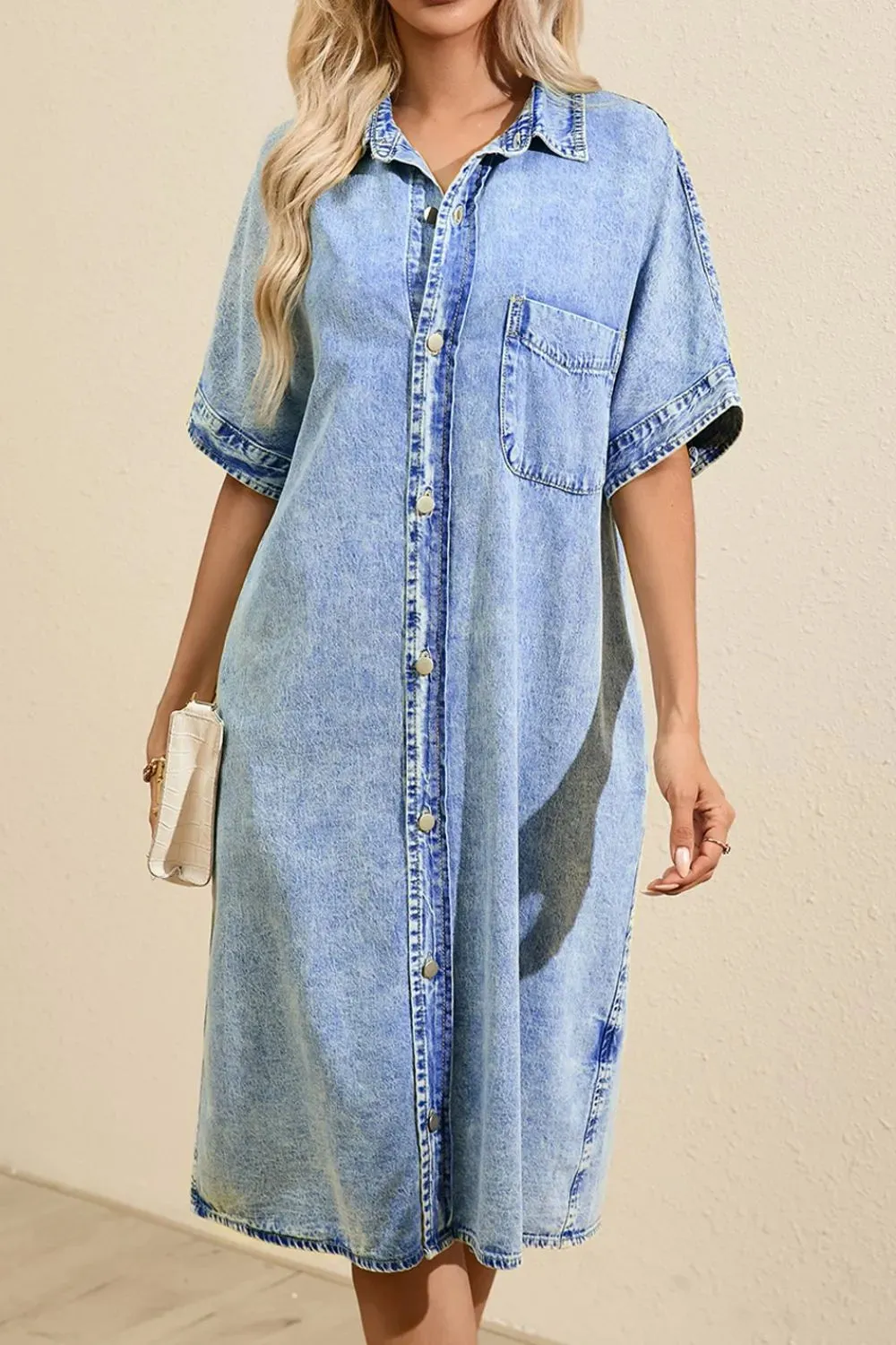 Oversized Button Down Denim Shirt Dress sold by Charming Charlie product image thumbnail 5