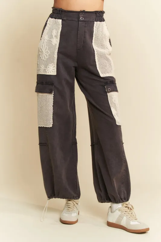 Davi & Dani Lace Patchwork Bottom Opening Adjustable Pants sold by Charming Charlie