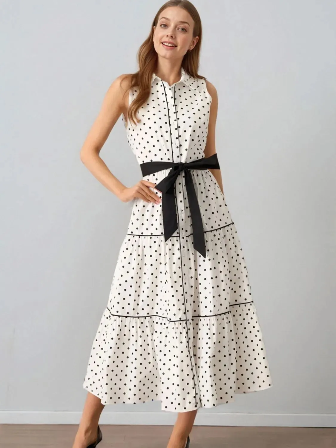 Polka Dot Sleeveless Midi Shirt Dress sold by Charming Charlie product image thumbnail 5
