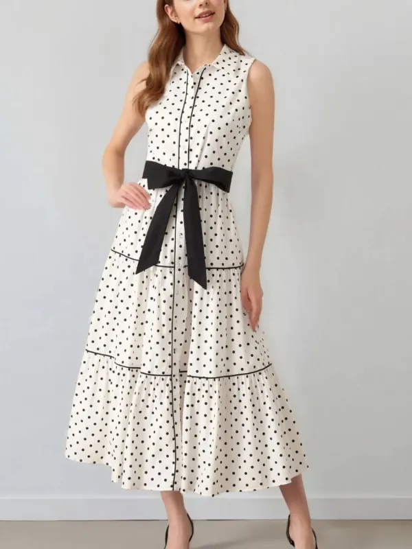 Polka Dot Sleeveless Midi Shirt Dress sold by Charming Charlie