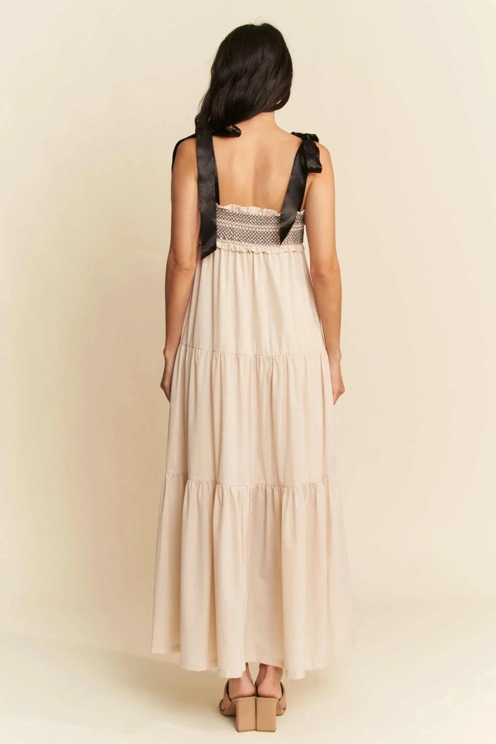 Davi & Dani Multi Contrast Smocked Bodice Straps Maxi Dress sold by Charming Charlie product image thumbnail 4