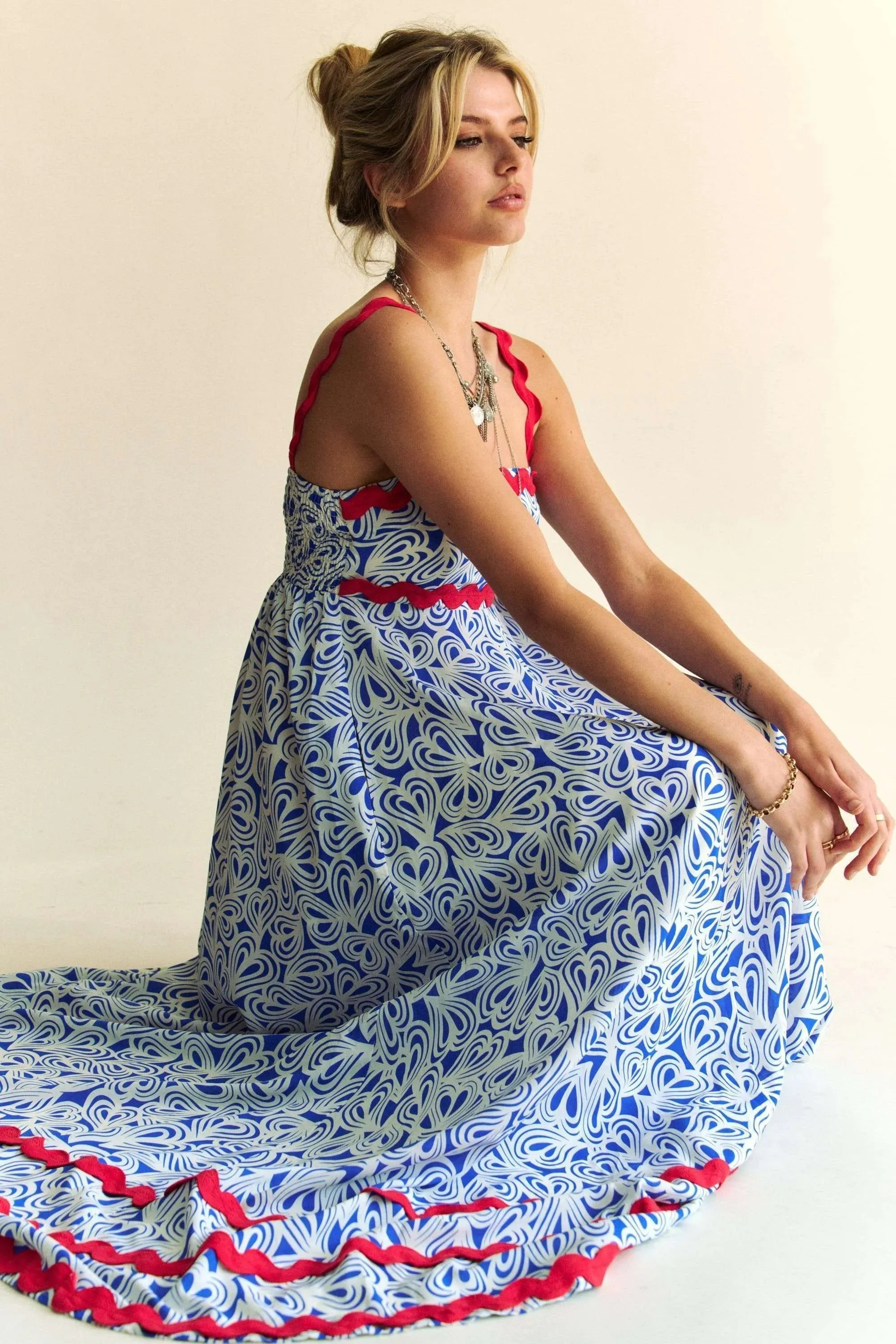 Davi & Dani Geo 2 Tone Printed Wavi Trim Tiered Maxi Dress sold by Charming Charlie product image thumbnail 4