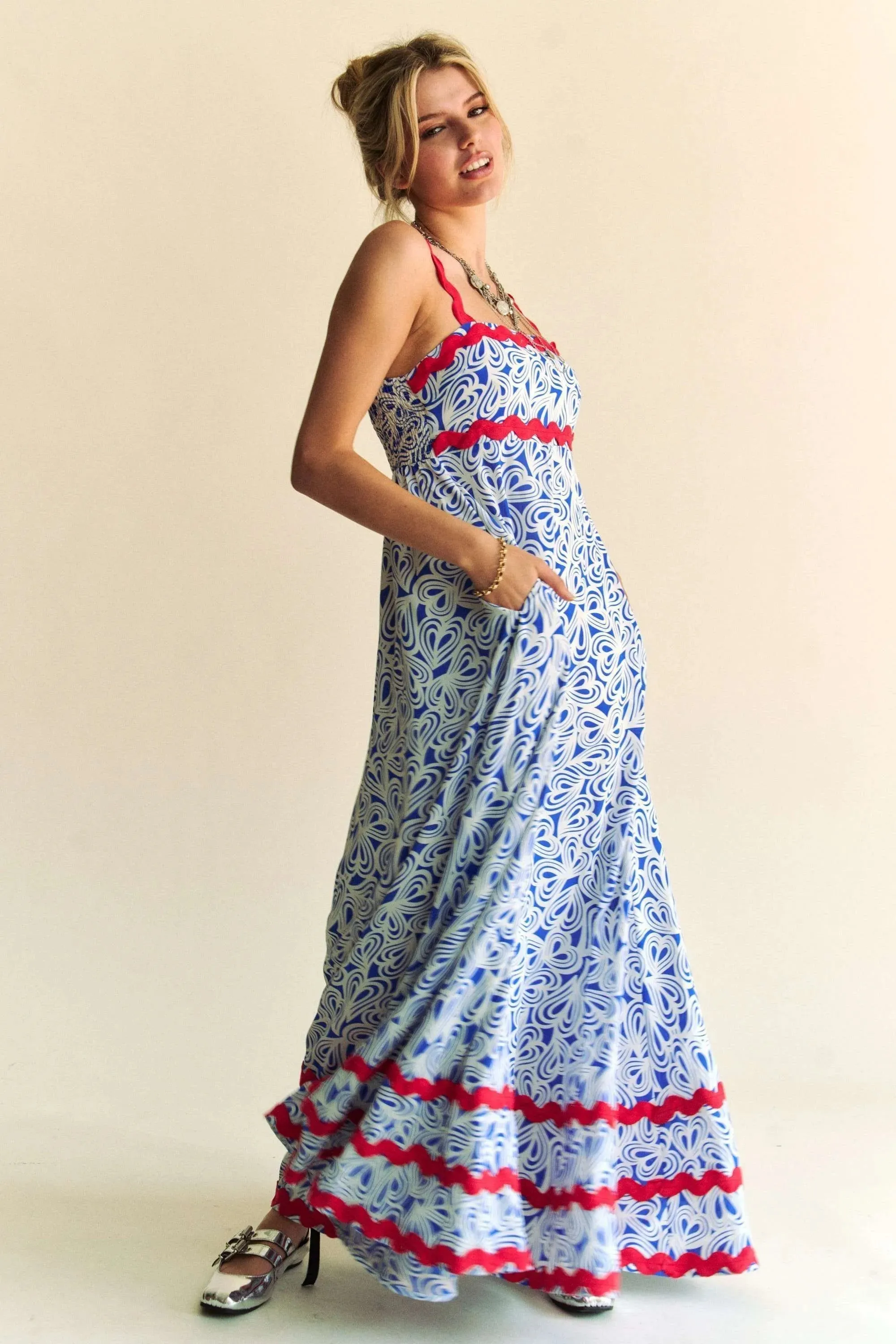 Davi & Dani Geo 2 Tone Printed Wavi Trim Tiered Maxi Dress sold by Charming Charlie product image thumbnail 2