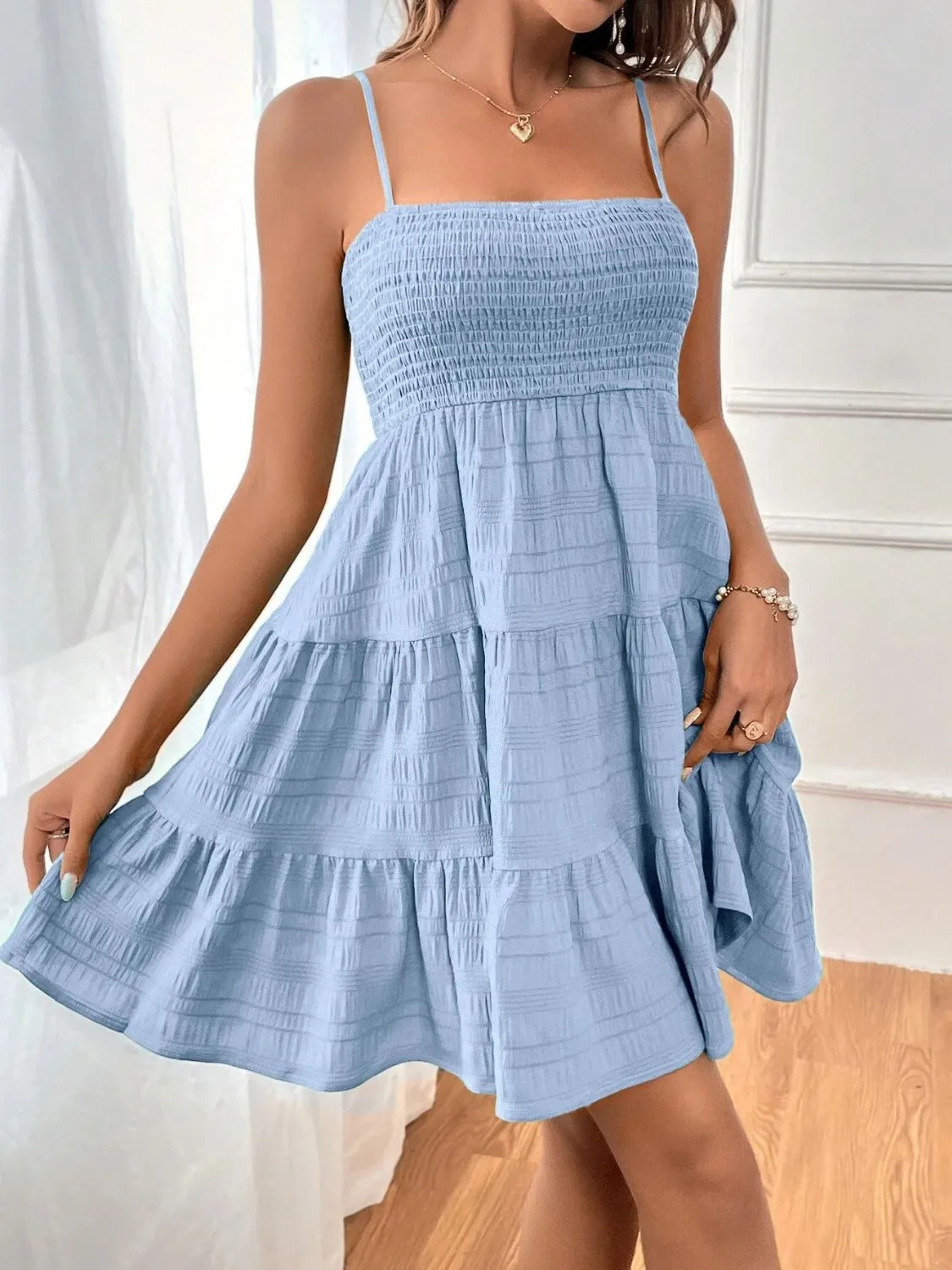 Tiered Smocked Square Neck Cami Dress sold by Charming Charlie