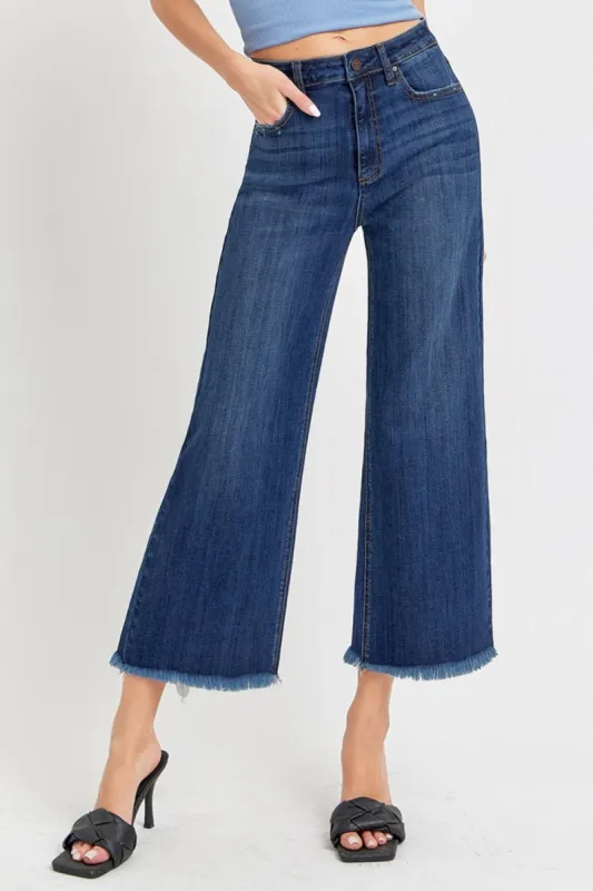 RISEN Full Size Raw Hem Cropped Wide Leg Jeans sold by Charming Charlie