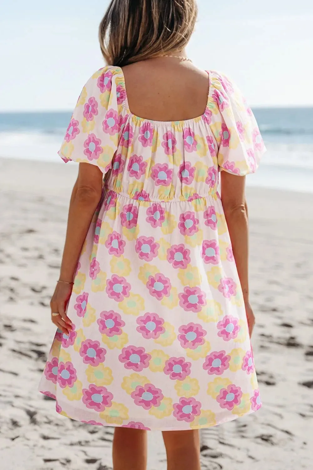 Floral Square Neck Puff Sleeve Pleated Flared Midi Dress sold by Charming Charlie product image thumbnail 2
