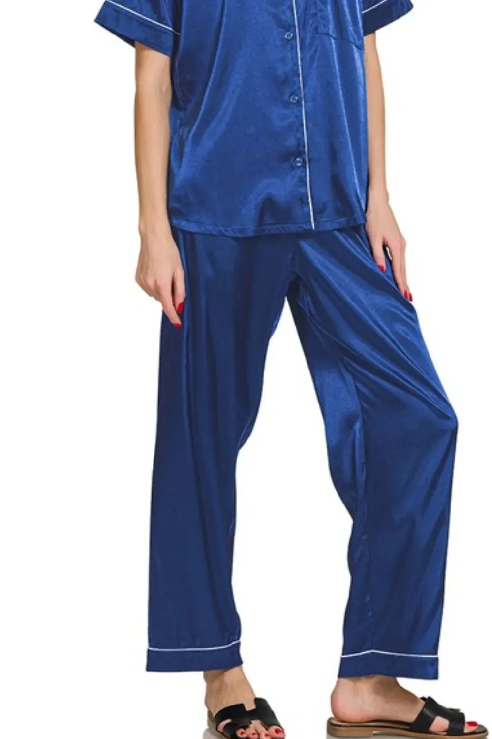 Zenana Satin Short Sleeve Top and Pants Pajama Set sold by Charming Charlie product image thumbnail 3