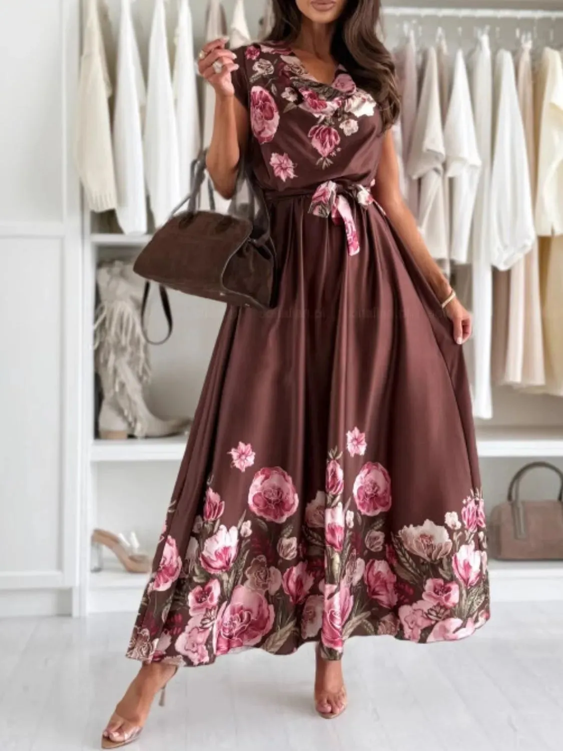 Tie Waist Floral Cap Sleeve Dress sold by Charming Charlie product image thumbnail 4