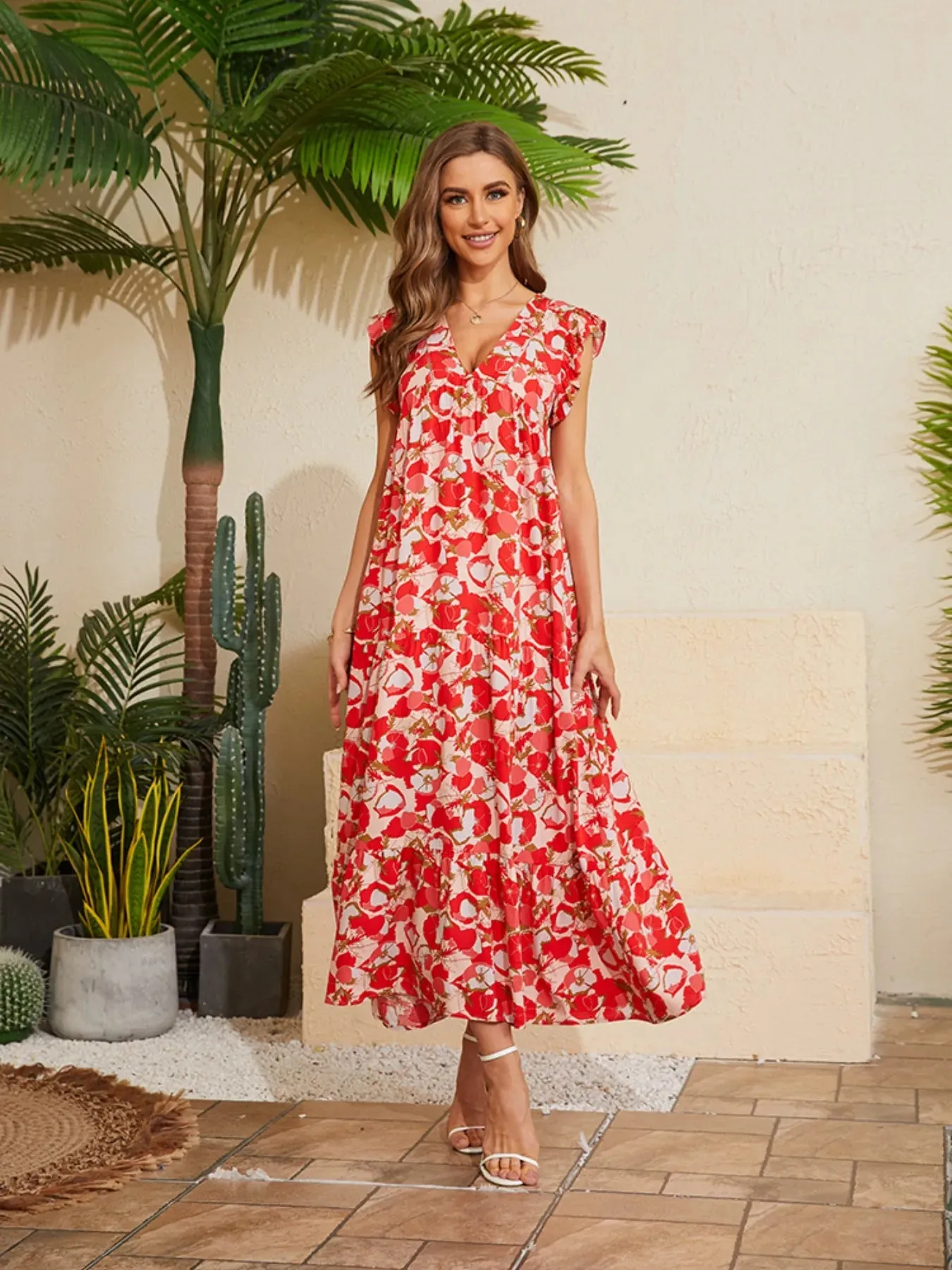 Floral V-Neck Cap Sleeve Summer Dress sold by Charming Charlie product image thumbnail 5