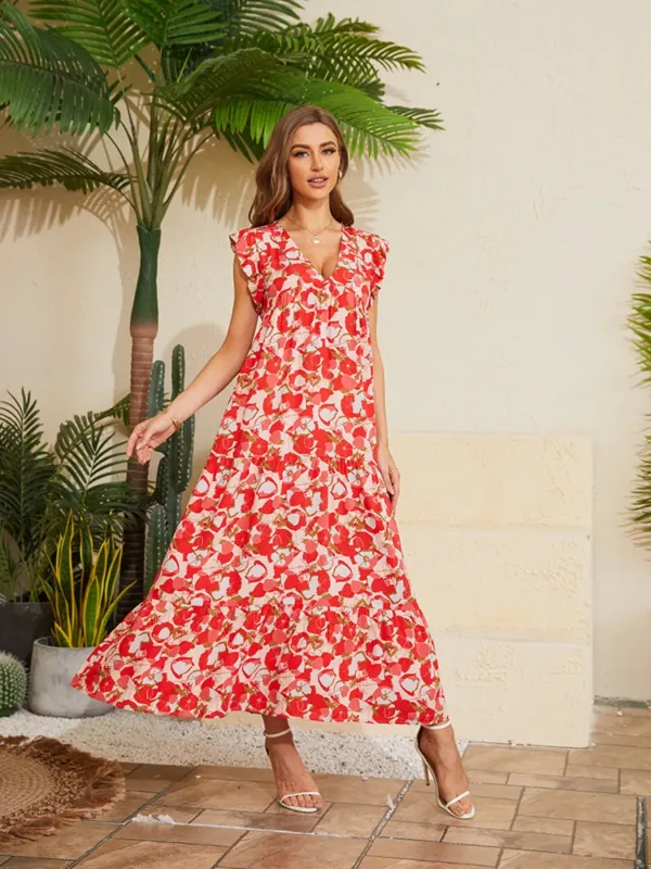 Floral V-Neck Cap Sleeve Summer Dress sold by Charming Charlie