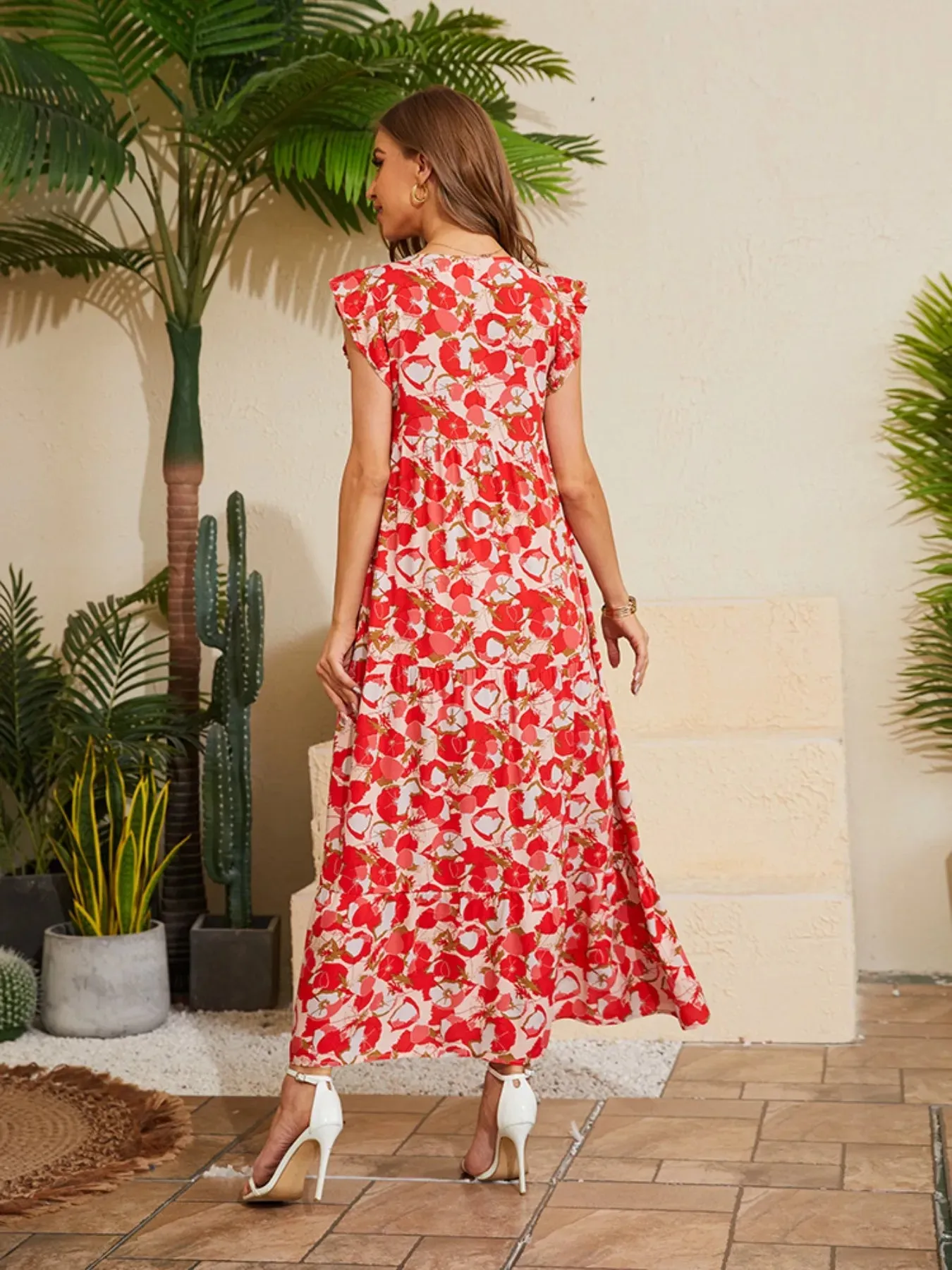 Floral V-Neck Cap Sleeve Summer Dress sold by Charming Charlie product image thumbnail 3