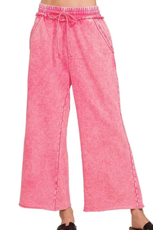 Zenana Washed French Terry Palazzo With Pockets sold by Charming Charlie