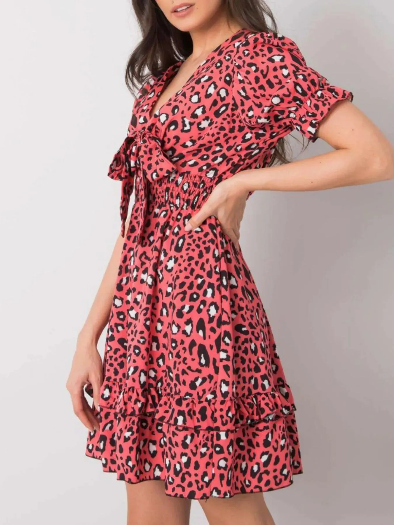 Leopard Print Tie Front Short Sleeve Mini Dress sold by Charming Charlie product image thumbnail 4