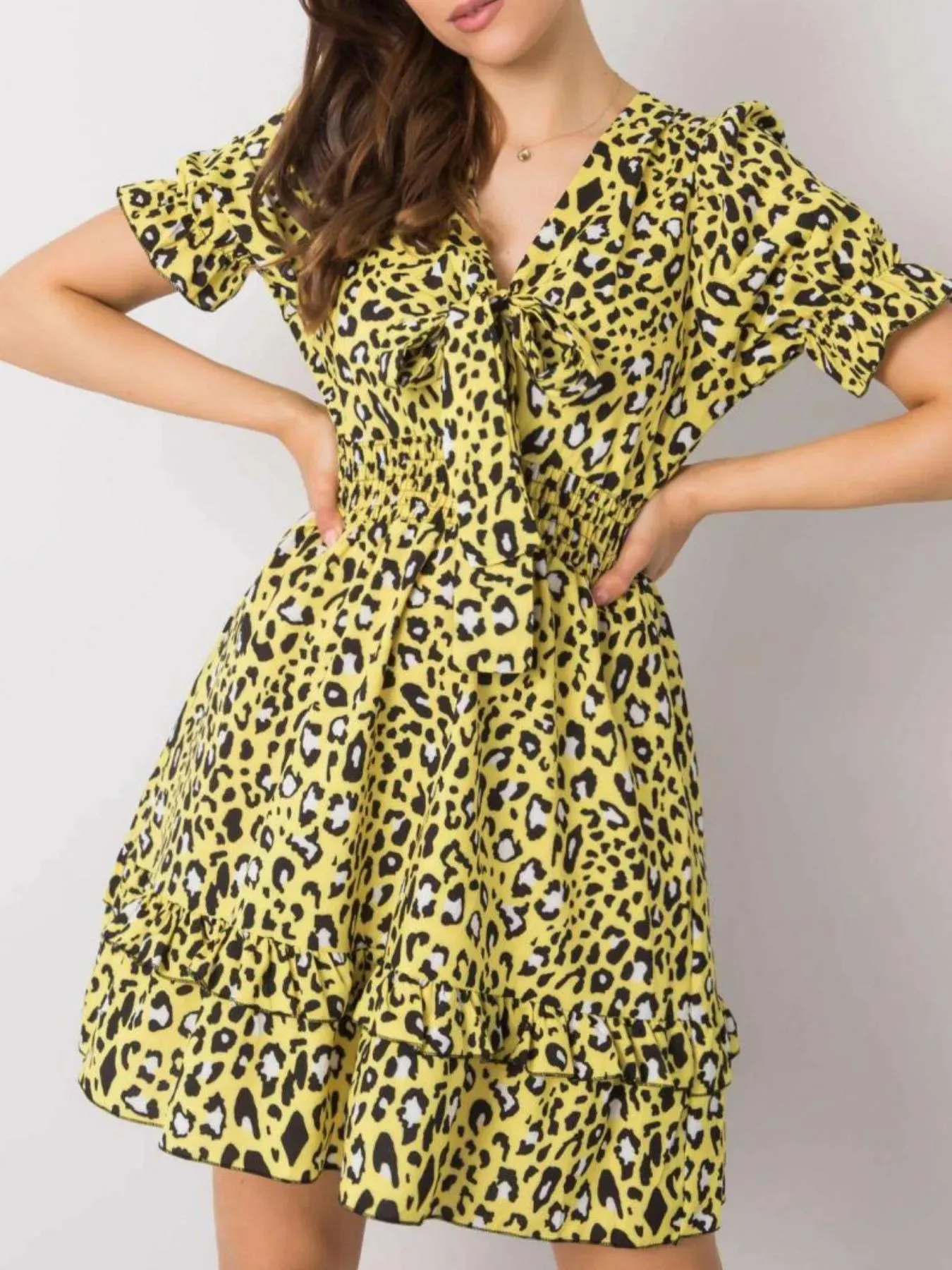Leopard Print Tie Front Short Sleeve Mini Dress sold by Charming Charlie product image thumbnail 5