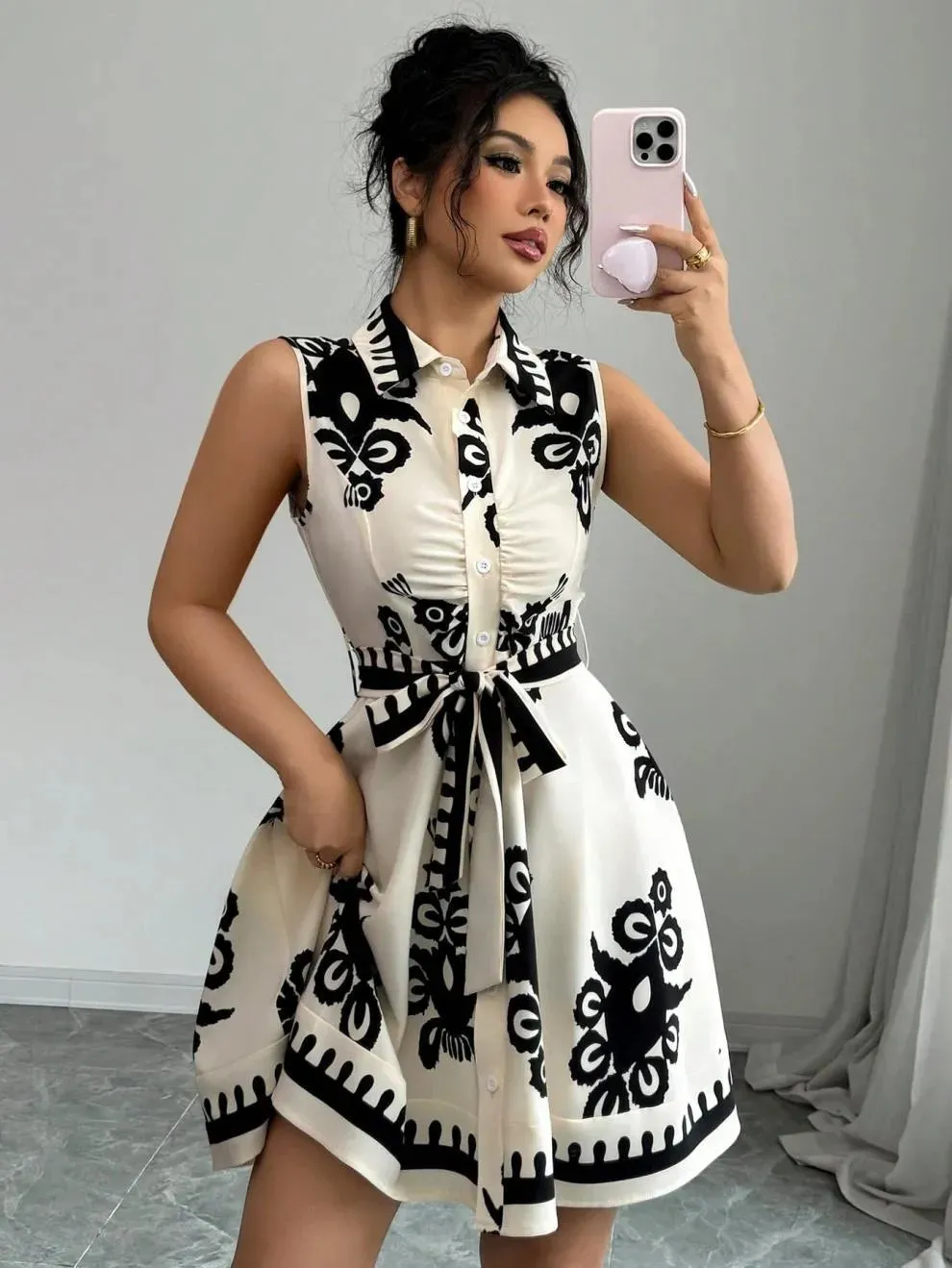 Printed Sleeveless Button Front Dress sold by Charming Charlie product image thumbnail 3