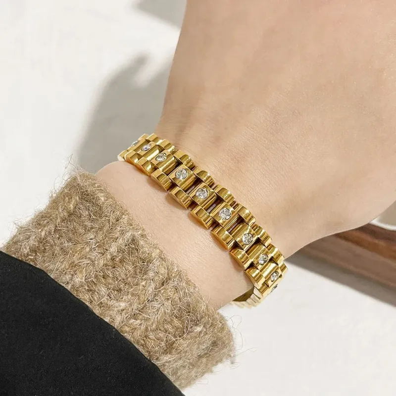 18K Gold-Plated Inlaid Rhinestone Chain Bracelet sold by Charming Charlie