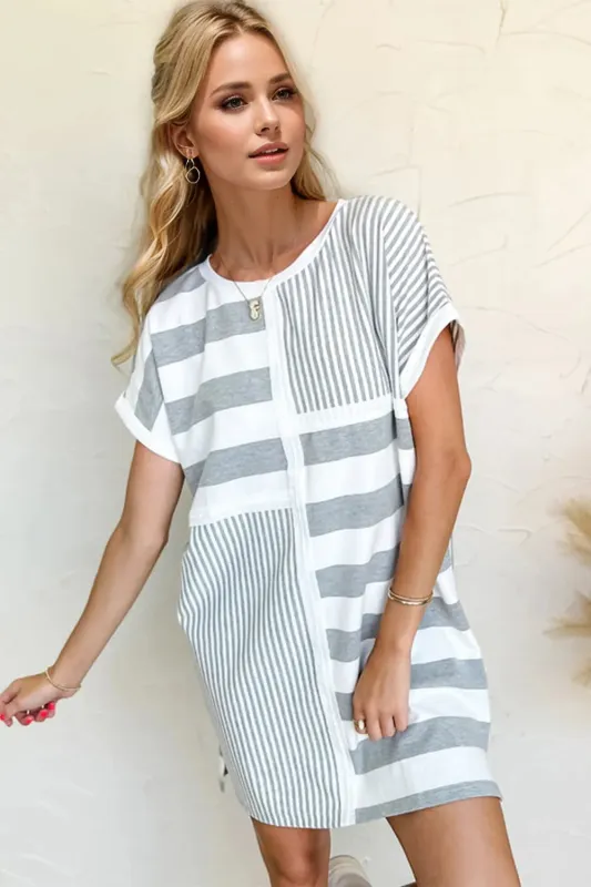 Oh Full Size Striped Round Neck Short Sleeve Mini Tee Dress sold by Charming Charlie
