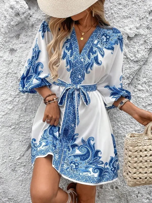 Paisley V-Neck 3/4 Sleeve Mini Dress sold by Charming Charlie