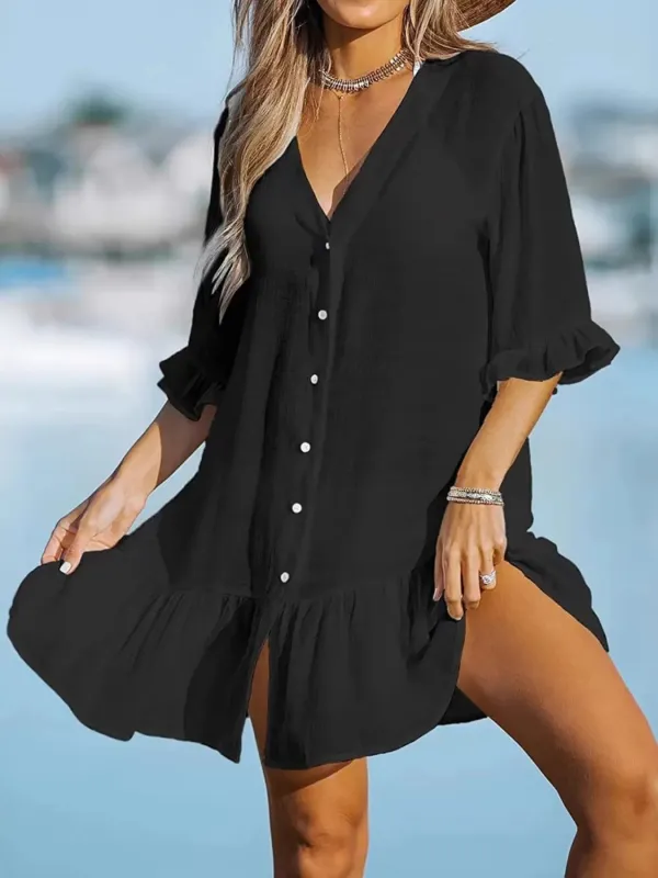 V-Neck Button Down Beach Cover Up Dress sold by Charming Charlie