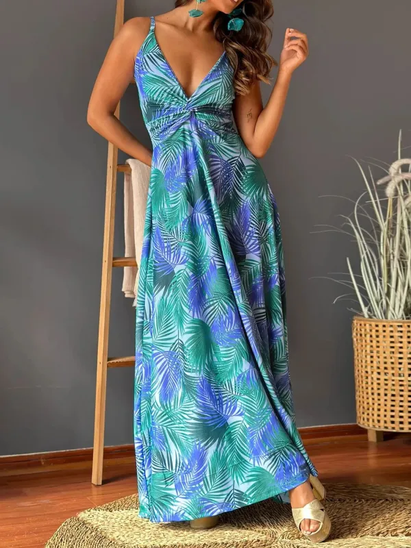 Tropical Print V-Neck Maxi Dress sold by Charming Charlie