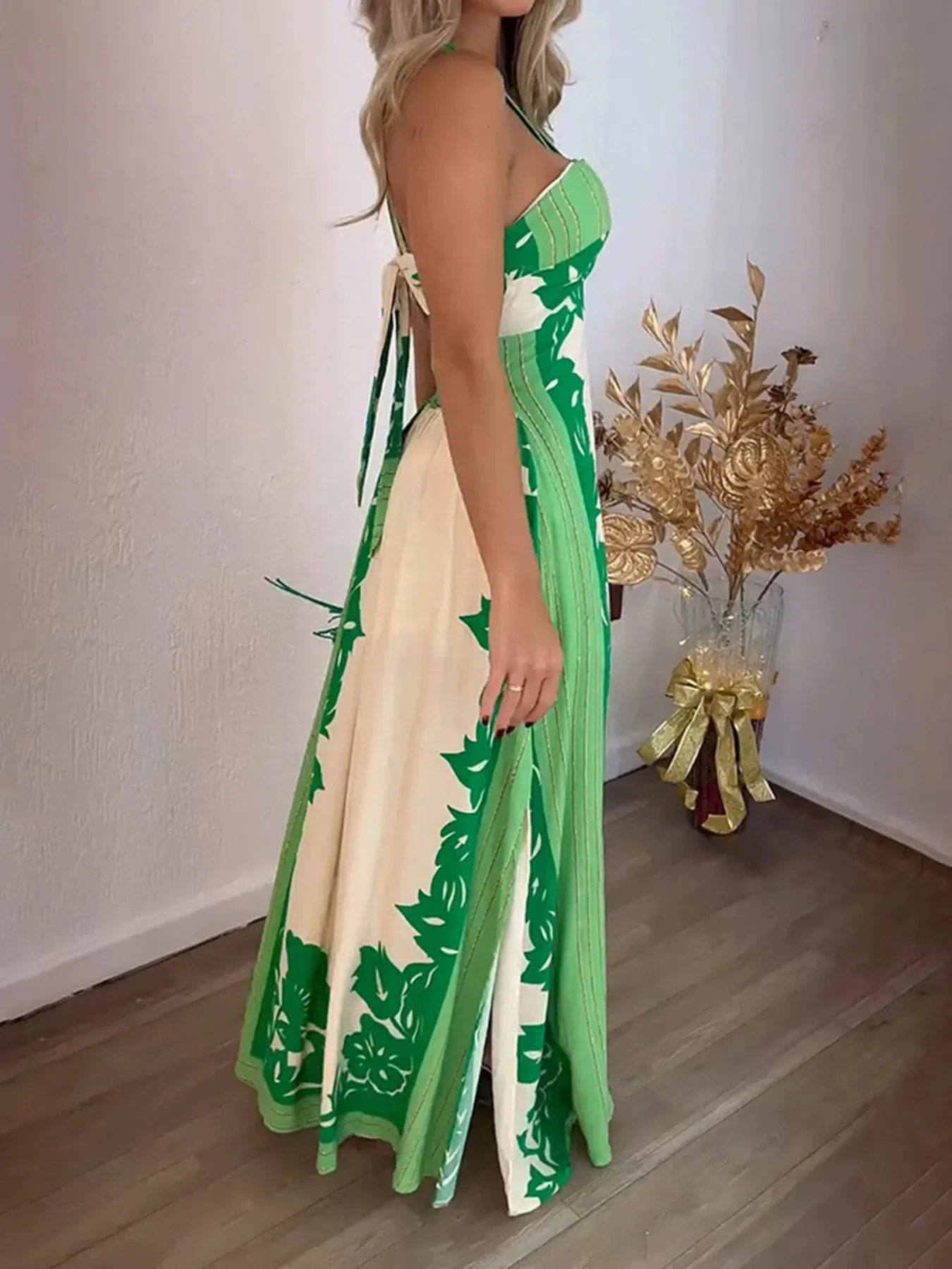 Halter Neck Leaf Print Maxi Dress sold by Charming Charlie product image thumbnail 3