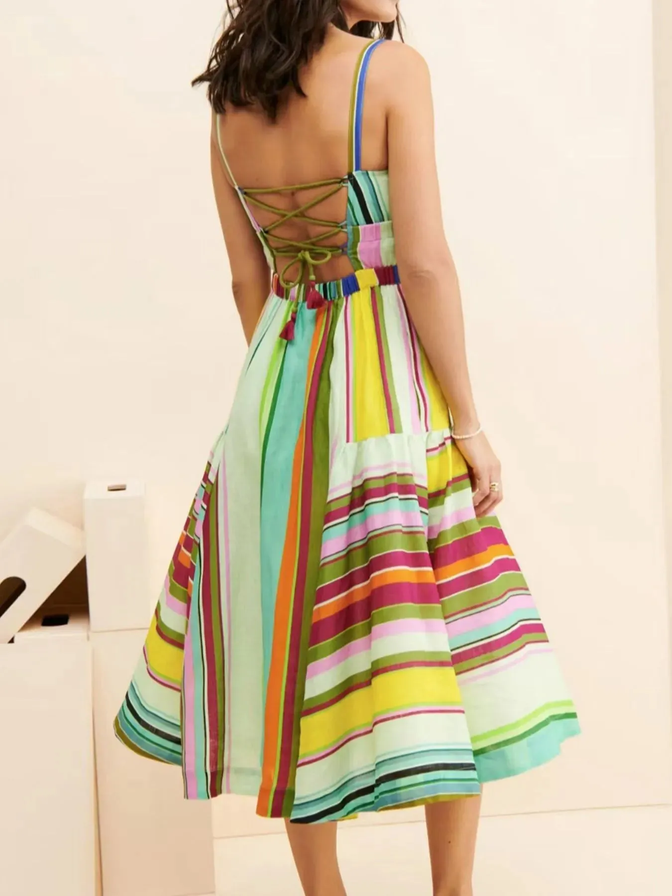 Colorful Striped Spaghetti Strap Midi Dress sold by Charming Charlie product image thumbnail 3