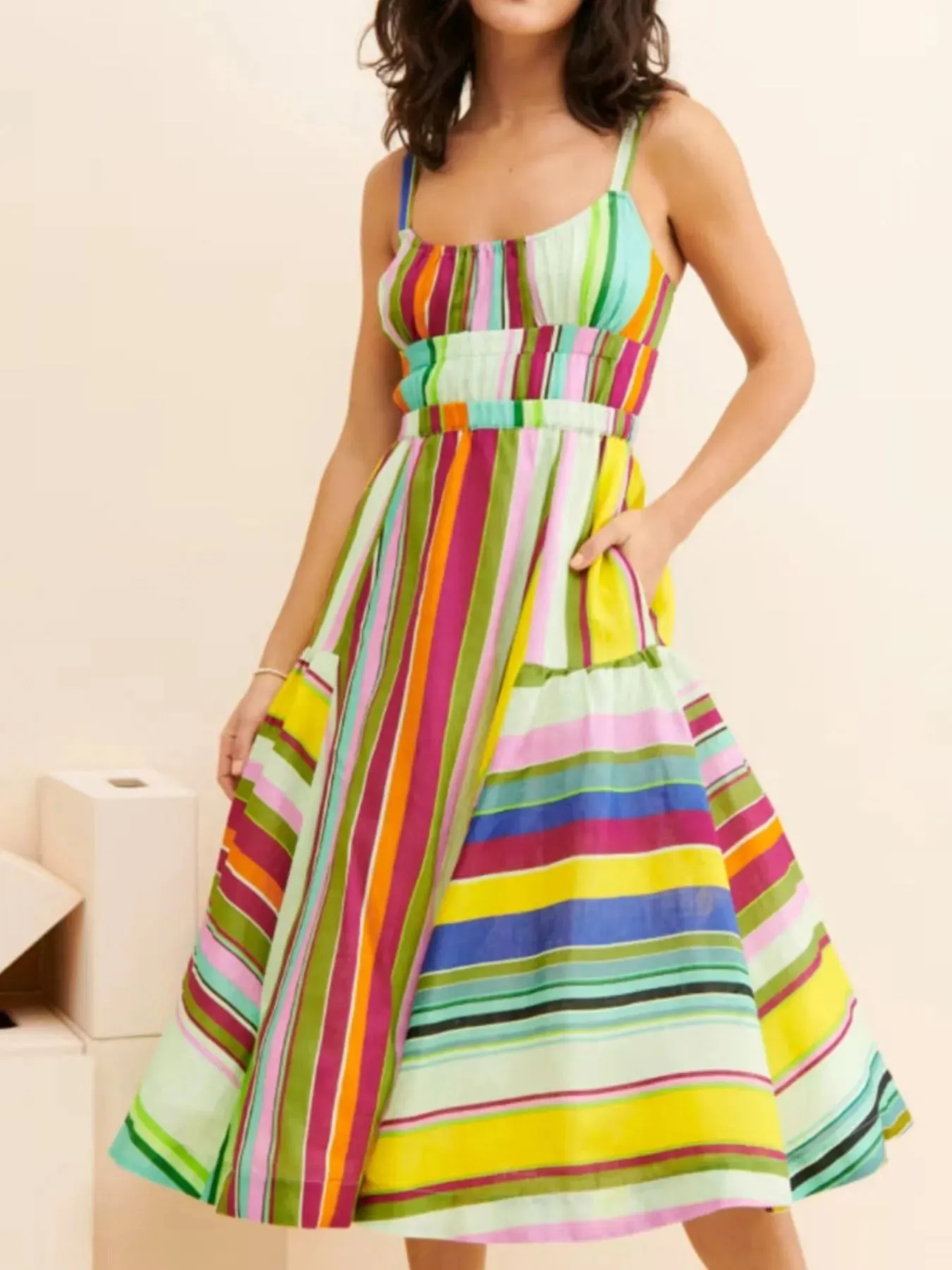 Colorful Striped Spaghetti Strap Midi Dress sold by Charming Charlie product image thumbnail 4