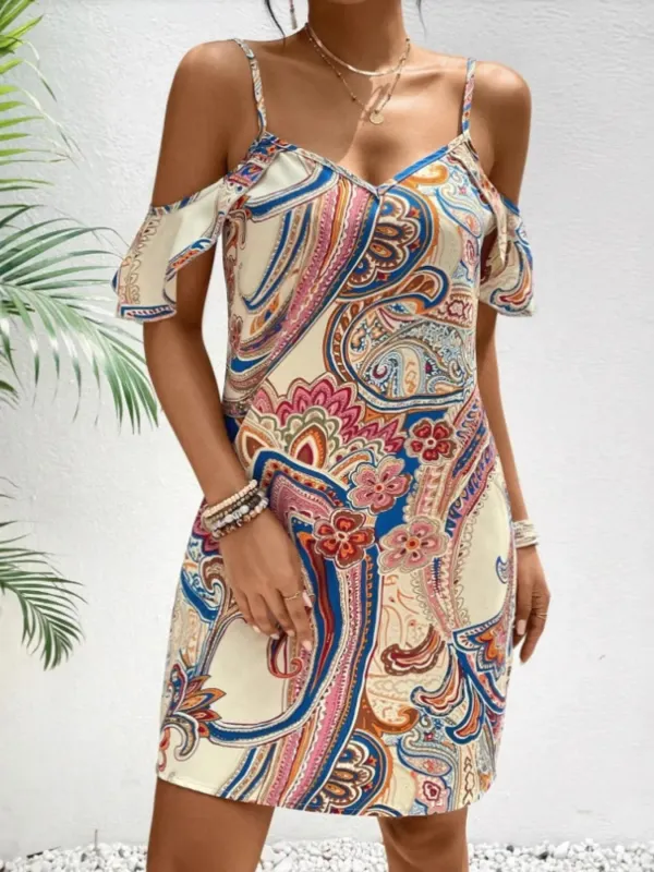 Printed Cold Shoulder Mini Dress sold by Charming Charlie