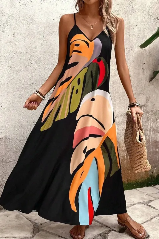 Tropical Leaf Print V-Neck Maxi Cami Dress sold by Charming Charlie