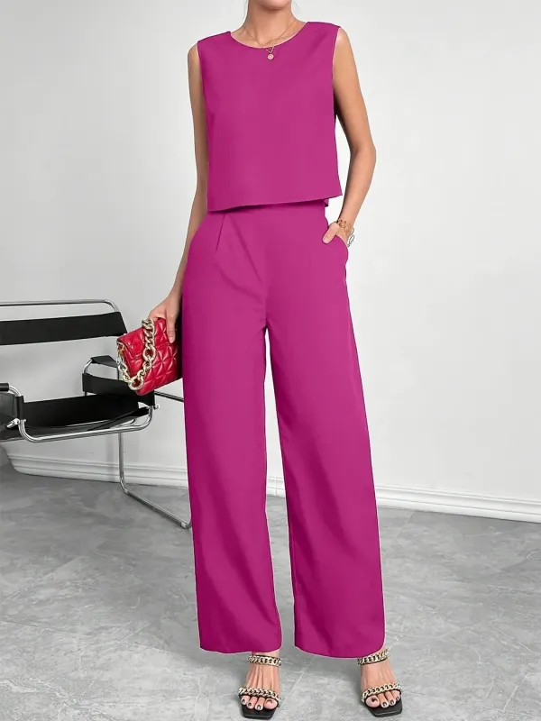 Round Neck Tank and Wide Leg Pants Set sold by Charming Charlie