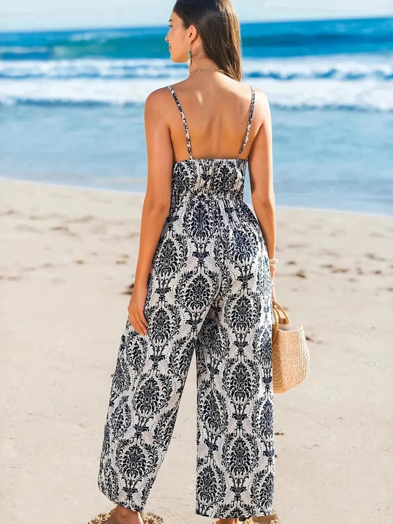 Printed Spaghetti Strap Beach Jumpsuit sold by Charming Charlie product image thumbnail 3