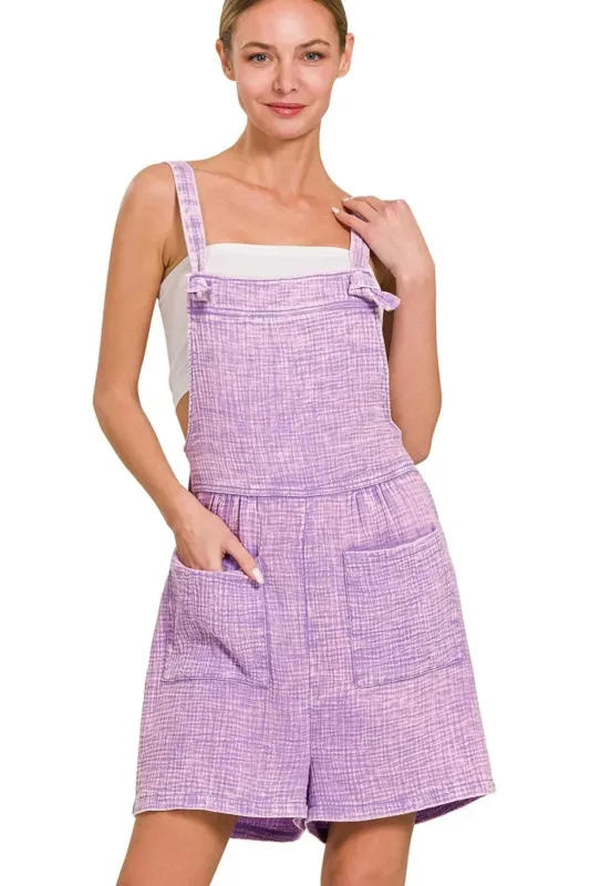 Zenana Woven Double Gauze Acid Washed Romper sold by Charming Charlie