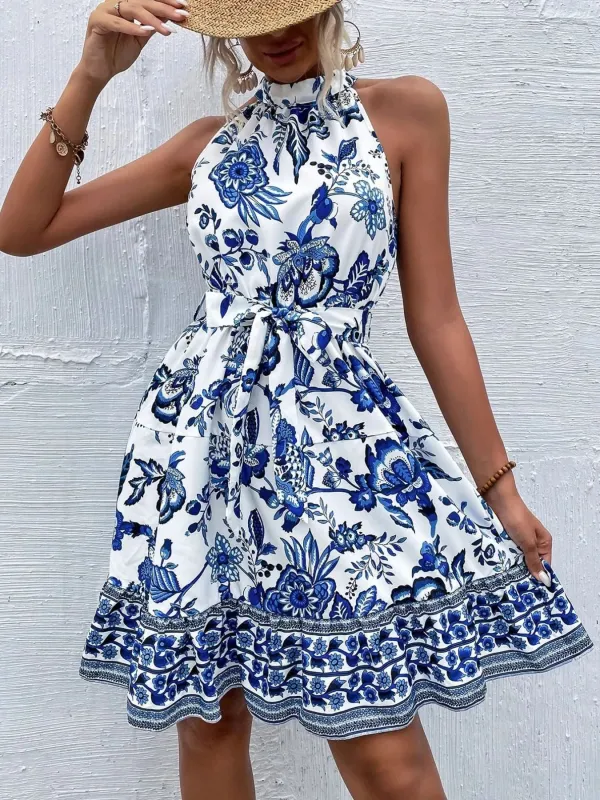 Floral Halter Neck Summer Dress with Belt sold by Charming Charlie