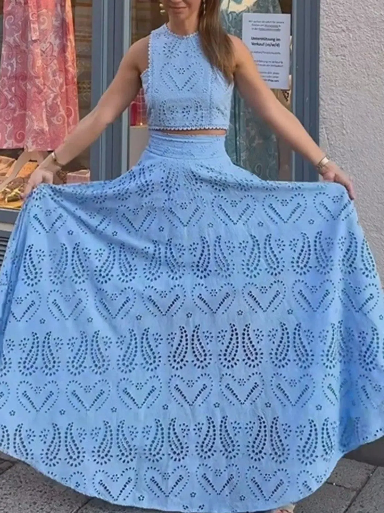 Eyelet Lace Top and Maxi Skirt Set sold by Charming Charlie product image thumbnail 5