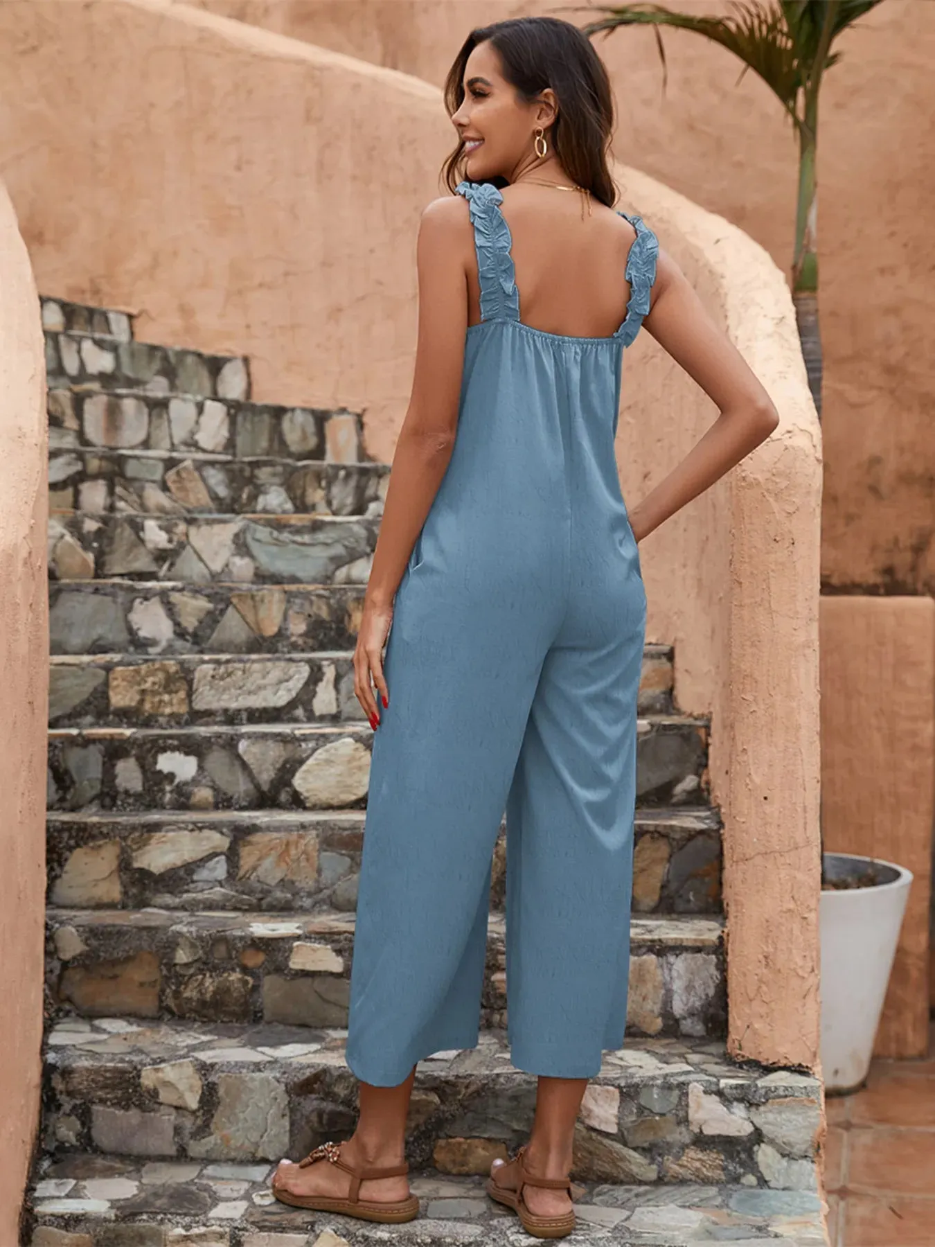 Wide Leg Ruffle Strap Jumpsuit sold by Charming Charlie product image thumbnail 2