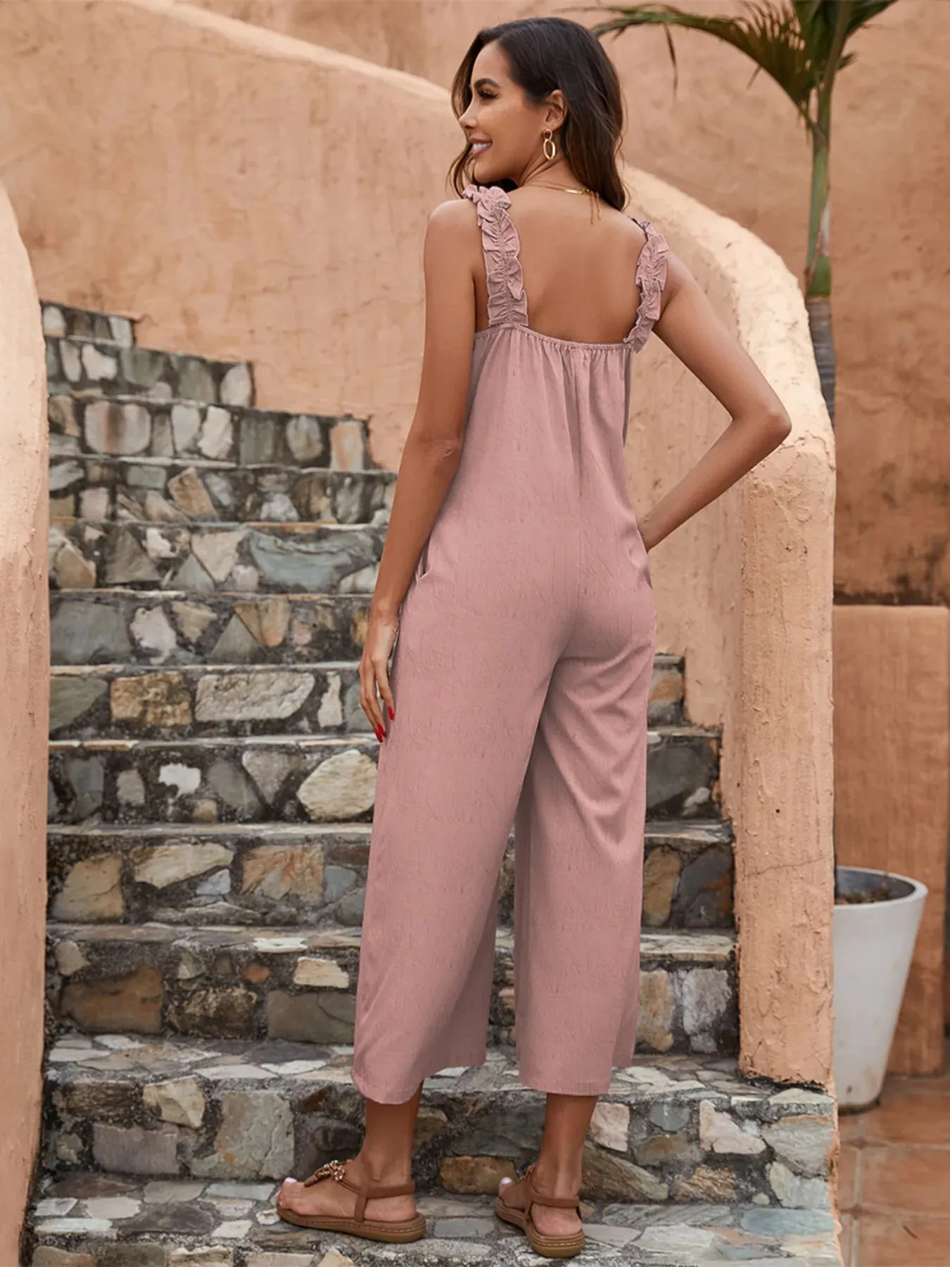 Wide Leg Ruffle Strap Jumpsuit sold by Charming Charlie product image thumbnail 5