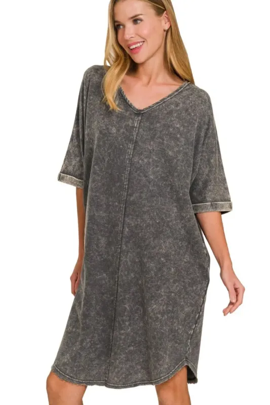 Zenana Acid-washed French Terry Tee Shirts Dress sold by Charming Charlie