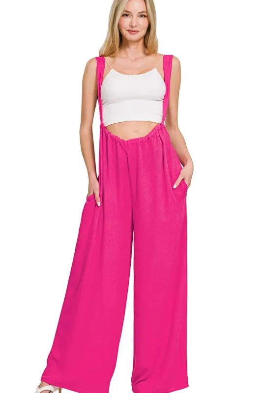 Zenana Woven Tie Back Suspender Jumpsuit sold by Charming Charlie