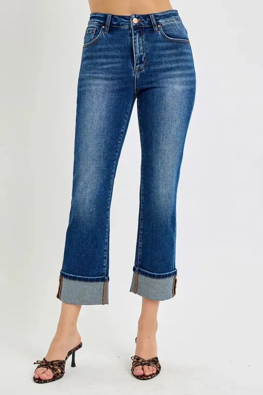 RISEN Full Size High Rise Ankle Straight Cuffed Jeans Plus Size sold by Charming Charlie