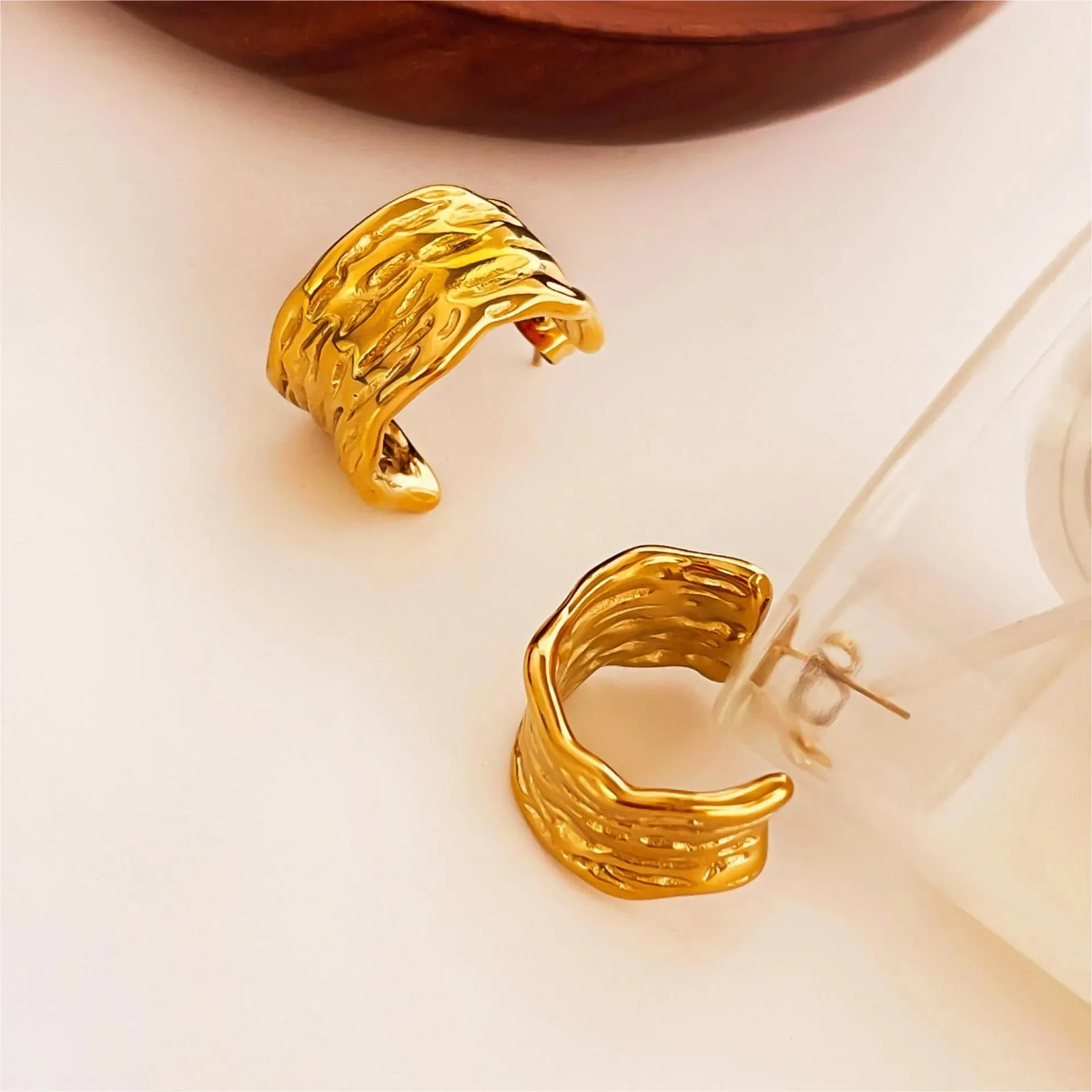 18K Gold-Plated Textured Chunky Hoop Earrings sold by Charming Charlie product image thumbnail 5
