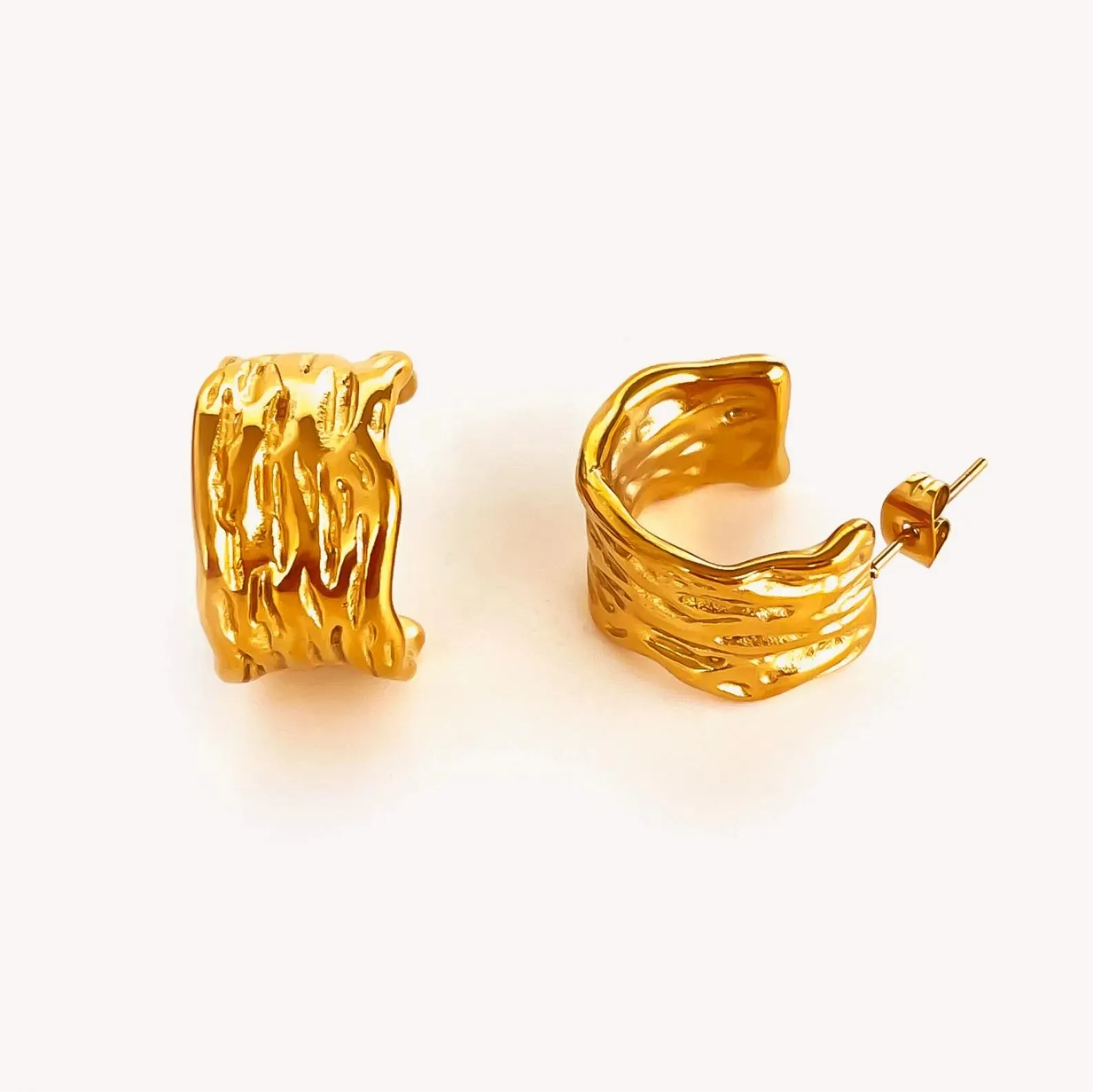 18K Gold-Plated Textured Chunky Hoop Earrings sold by Charming Charlie product image thumbnail 3